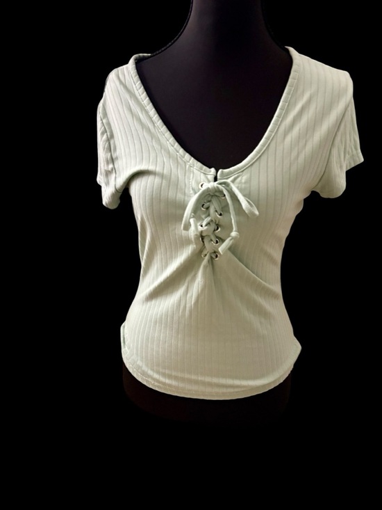 Rue21 Tops - Rue21 Mint Green Lace-Up Ribbed Top Size M Fitted Y2K